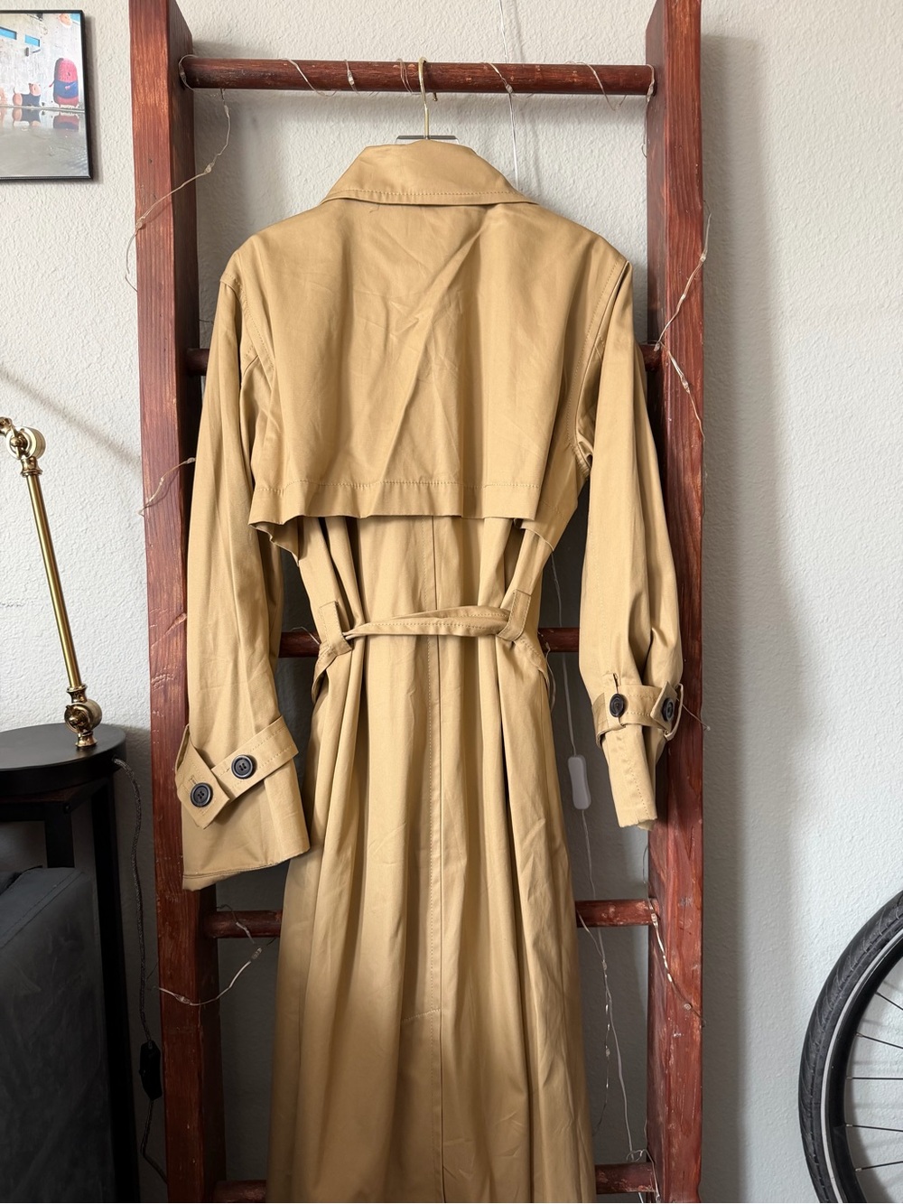 NWOT LOFT Classic Tan Trench Coat - Women's Long Double-Breasted Belted Trench - Picture 8 of 13